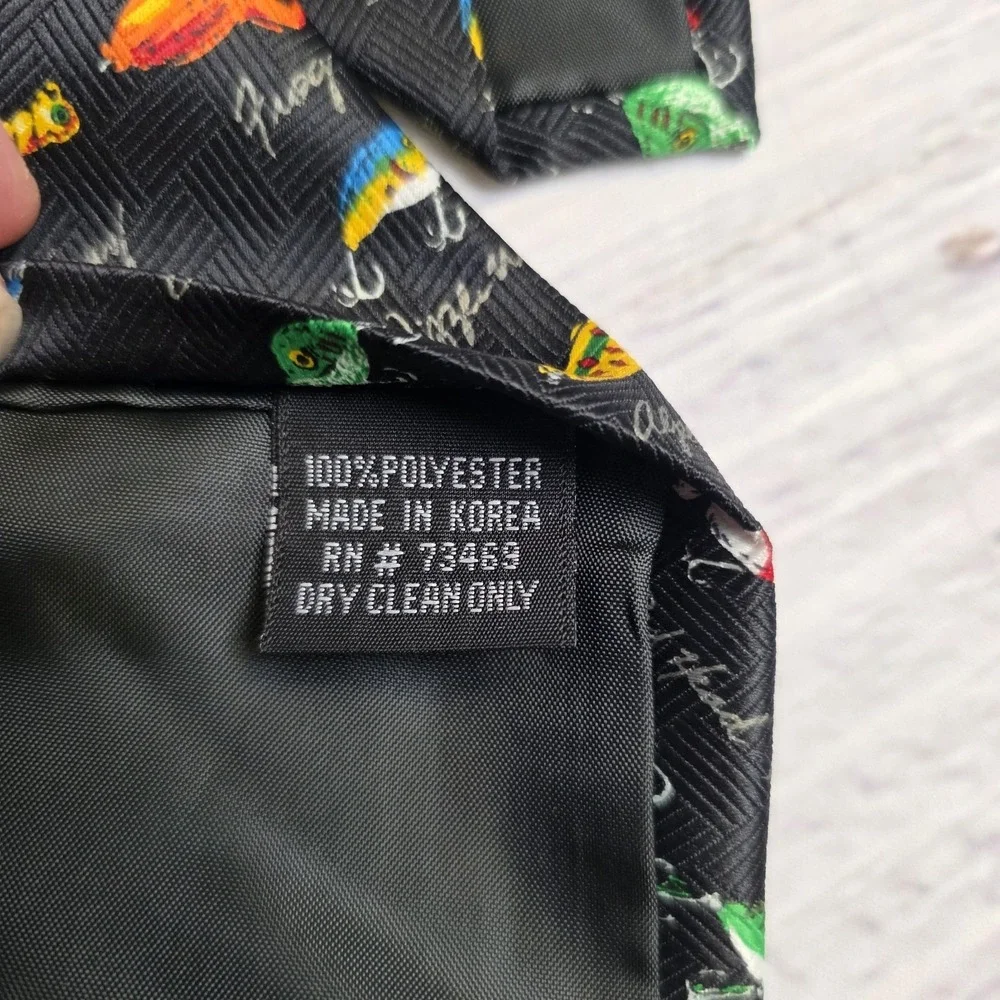 Addiction Polyester Men's Black Neck Tie Fishing Lures Fishermen Tackle Dad Gift
